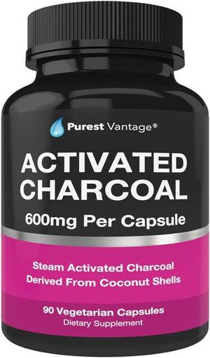 PURE ORGANIC ACTIVATED CHARCOAL 600 MG 90 CAPSULAS