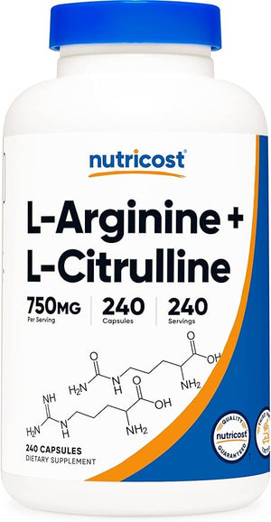 NUTRICOST L-ARGININE + L-CITRULLINE 750 MG BOTE 240 CÁPSULAS