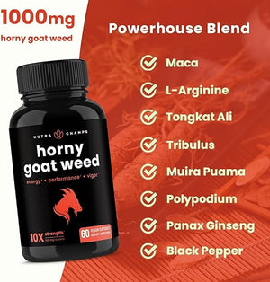NUTRA CHAMPS • HORNY GOAT WEED 100 MG 10X STRENGHT 60 CAPSULES