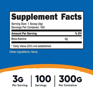 Nutricost Beta Alanina en Polvo Sin Sabor 300 grs 100 porciones