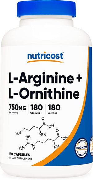 Nutricost L-arginina L-ornitina 750 mg 180 Cápsulas